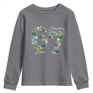Funny Hanukkah 67 Youth Sweatshirt Six Seven Meme Chanukah Dreidel Gelt Star Of David TS11 Charcoal Print Your Wear