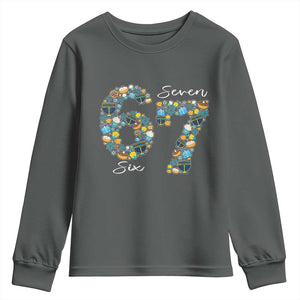 Funny Hanukkah 67 Youth Sweatshirt Six Seven Meme Chanukah Dreidel Gelt Star Of David TS11 Dark Heather Print Your Wear