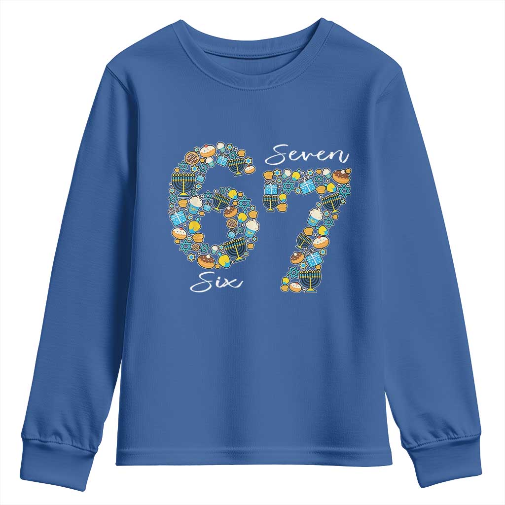 Funny Hanukkah 67 Youth Sweatshirt Six Seven Meme Chanukah Dreidel Gelt Star Of David TS11 Royal Blue Print Your Wear