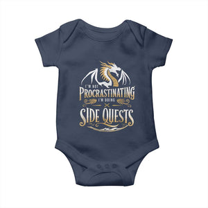 I Am Not Procrastinating I Am Doing Side Quest Baby Onesie Fantasy Game Dragon TS11 Navy Print Your Wear