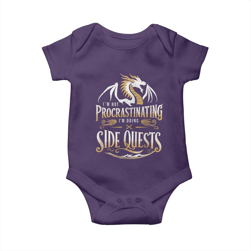 I Am Not Procrastinating I Am Doing Side Quest Baby Onesie Fantasy Game Dragon TS11 Purple Print Your Wear