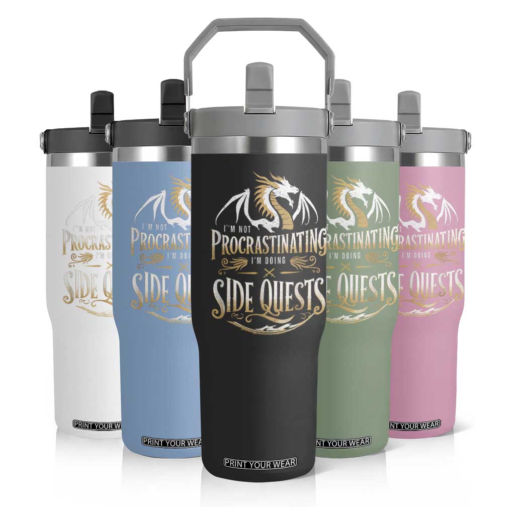 I Am Not Procrastinating I Am Doing Side Quest Flip Straw Tumbler Fantasy Game Dragon TS11 Print Your Wear