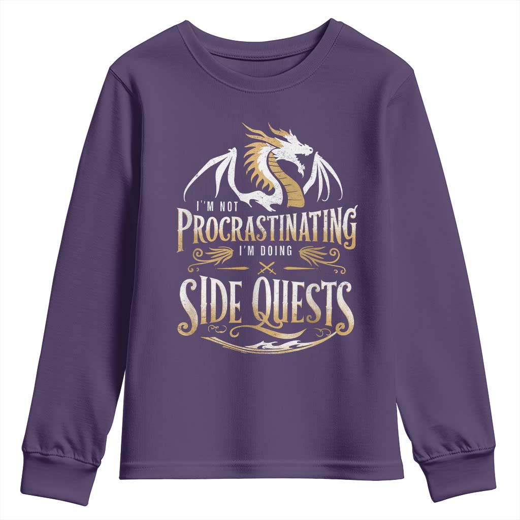 I Am Not Procrastinating I Am Doing Side Quest Youth Sweatshirt Fantasy Game Dragon TS11 Purple Print Your Wear