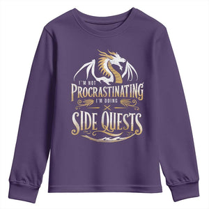 I Am Not Procrastinating I Am Doing Side Quest Youth Sweatshirt Fantasy Game Dragon TS11 Purple Print Your Wear