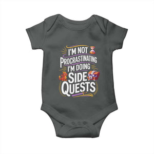 Funny I Am Not Procrastinating I Am Doing Side Quests Baby Onesie Fantasy RPG Gamer TS11 Dark Heather Print Your Wear