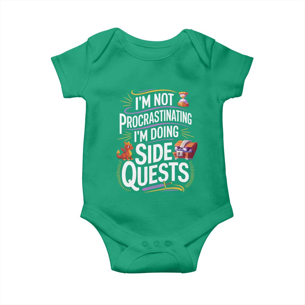 Funny I Am Not Procrastinating I Am Doing Side Quests Baby Onesie Fantasy RPG Gamer TS11 Irish Green Print Your Wear
