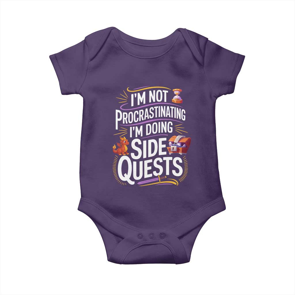 Funny I Am Not Procrastinating I Am Doing Side Quests Baby Onesie Fantasy RPG Gamer TS11 Purple Print Your Wear