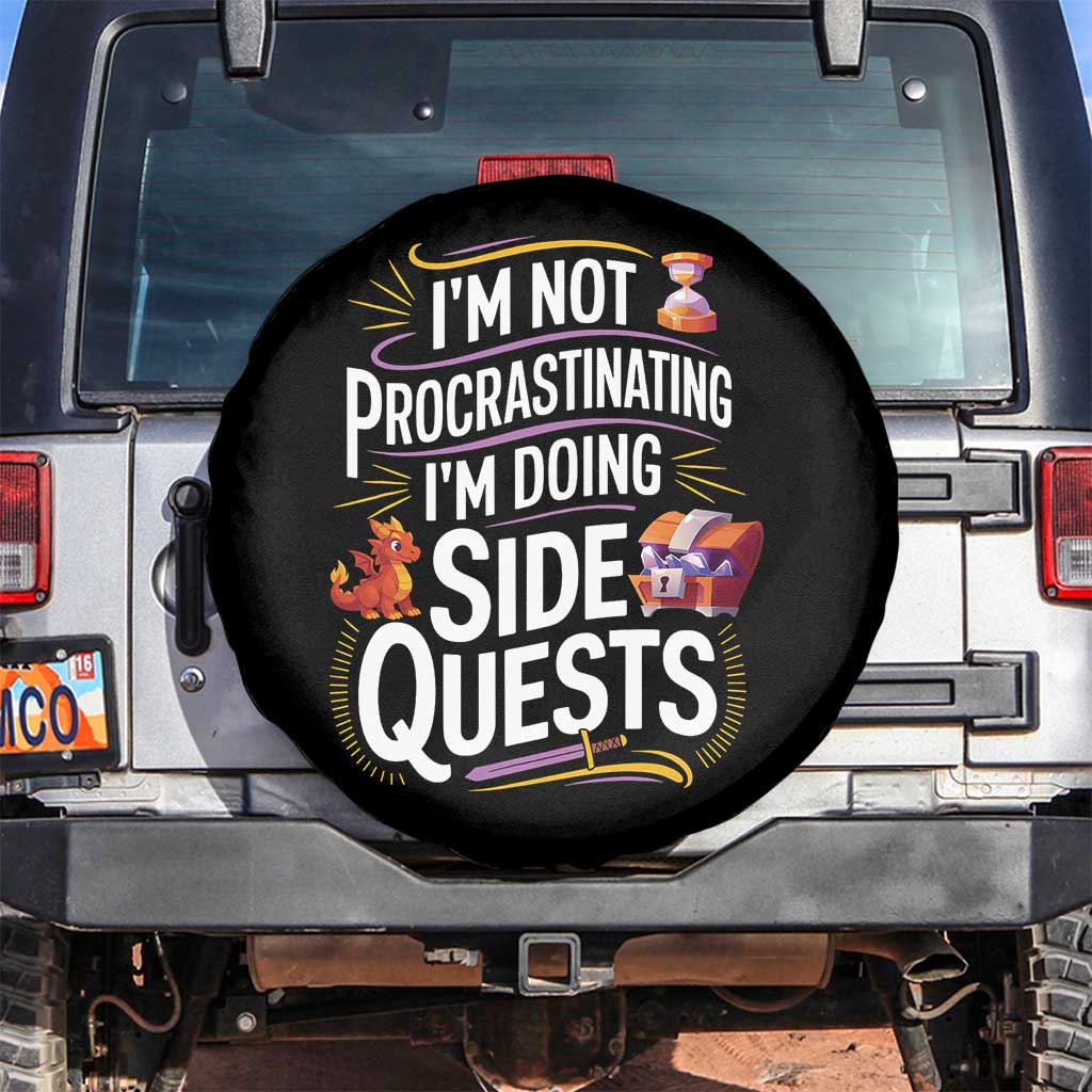 Funny I Am Not Procrastinating I Am Doing Side Quests Spare Tire Cover Fantasy RPG Gamer TS11 No hole Black Print Your Wear