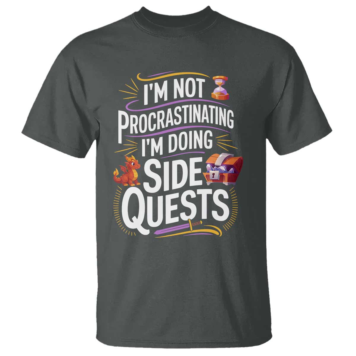 Funny I Am Not Procrastinating I Am Doing Side Quests T Shirt Fantasy RPG Gamer TS11 Dark Heather Print Your Wear