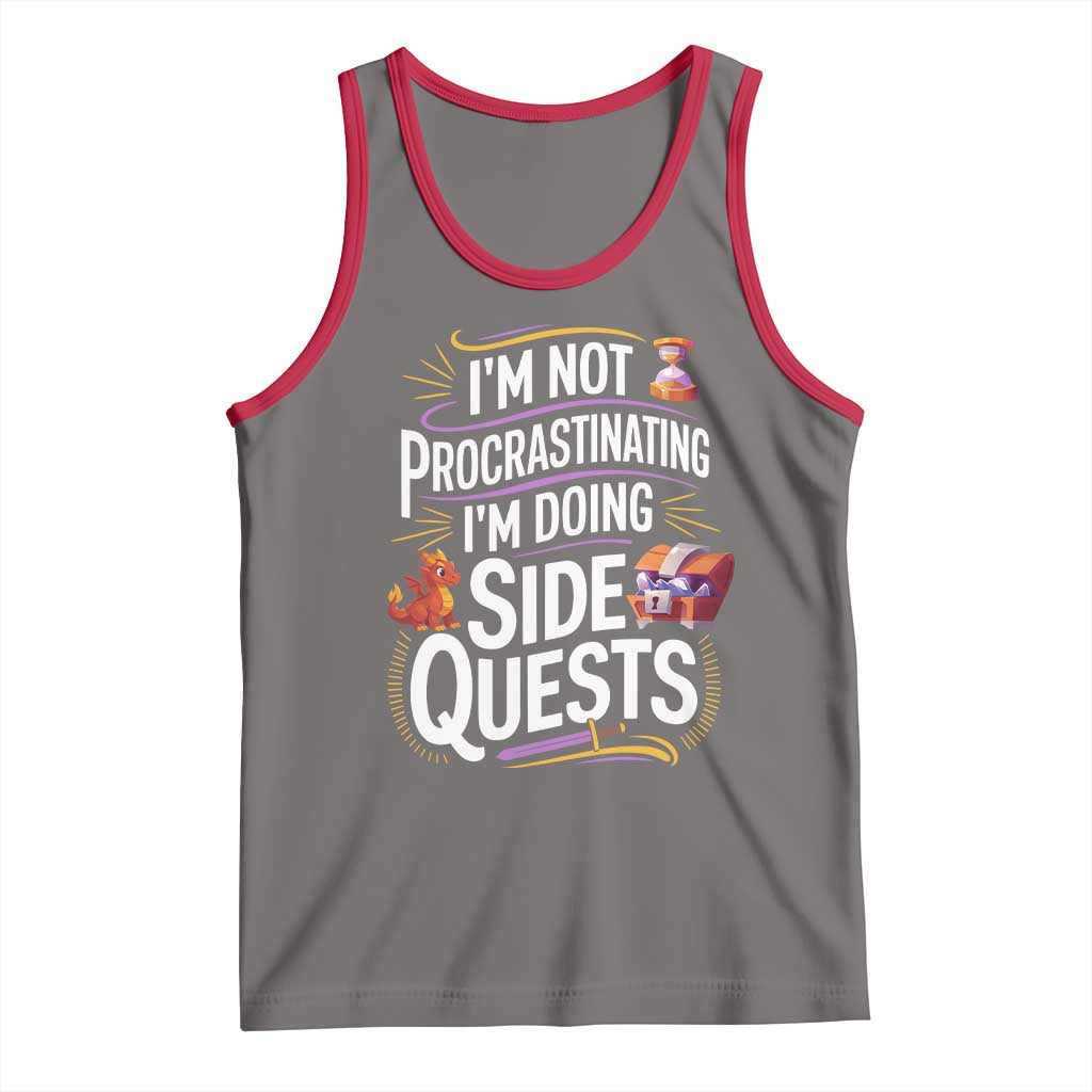 Funny I Am Not Procrastinating I Am Doing Side Quests Tank Top Fantasy RPG Gamer TS11 Deep Heather Red Print Your Wear