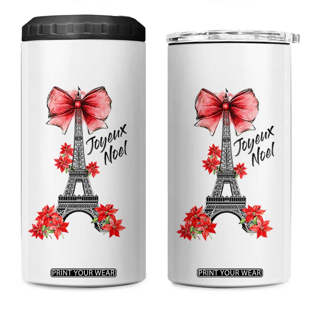 Joyeux Noel Eiffel Tower 4 in 1 Can Cooler Tumbler Christmas In French Coquette Bow TS11 One Size: 16 oz White Print Your Wear