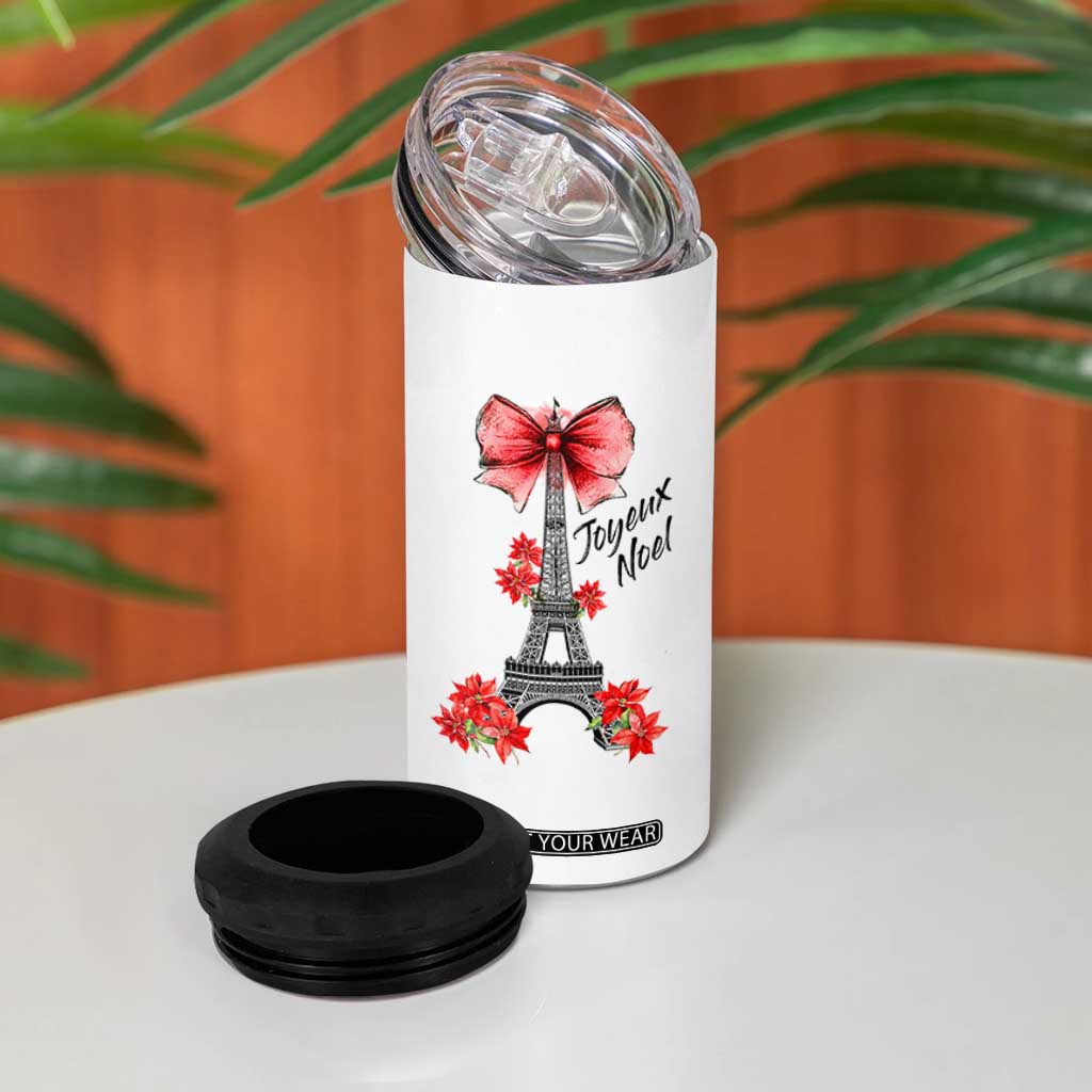 Joyeux Noel Eiffel Tower 4 in 1 Can Cooler Tumbler Christmas In French Coquette Bow TS11 Print Your Wear