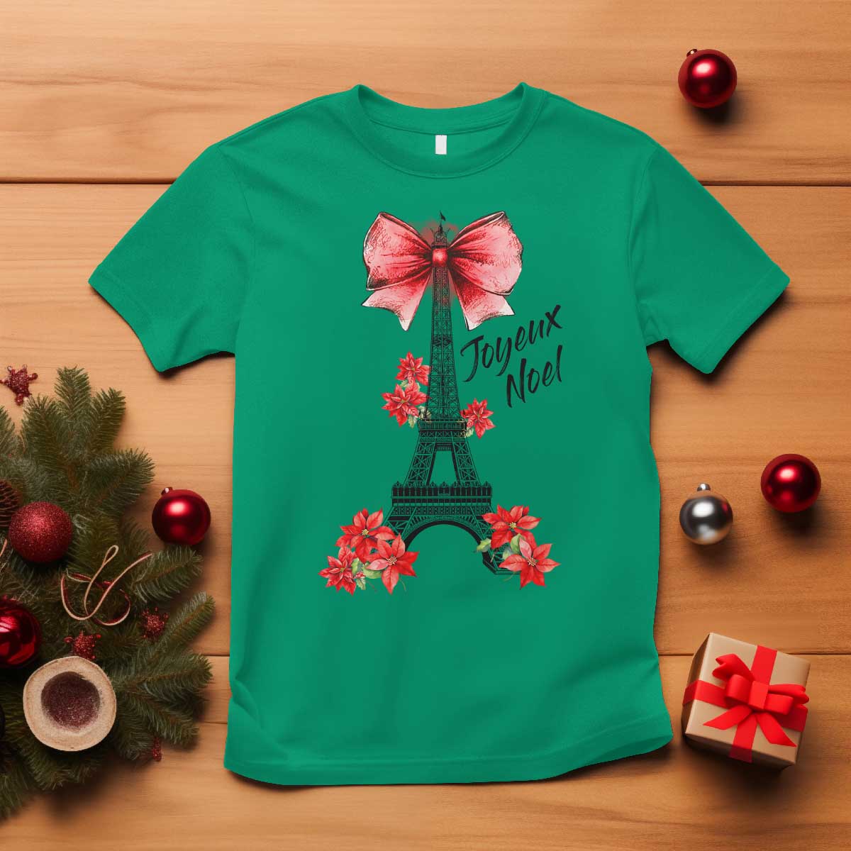 Joyeux Noel Eiffel Tower T Shirt Christmas In French Coquette Bow TS11 Irish Green Print Your Wear