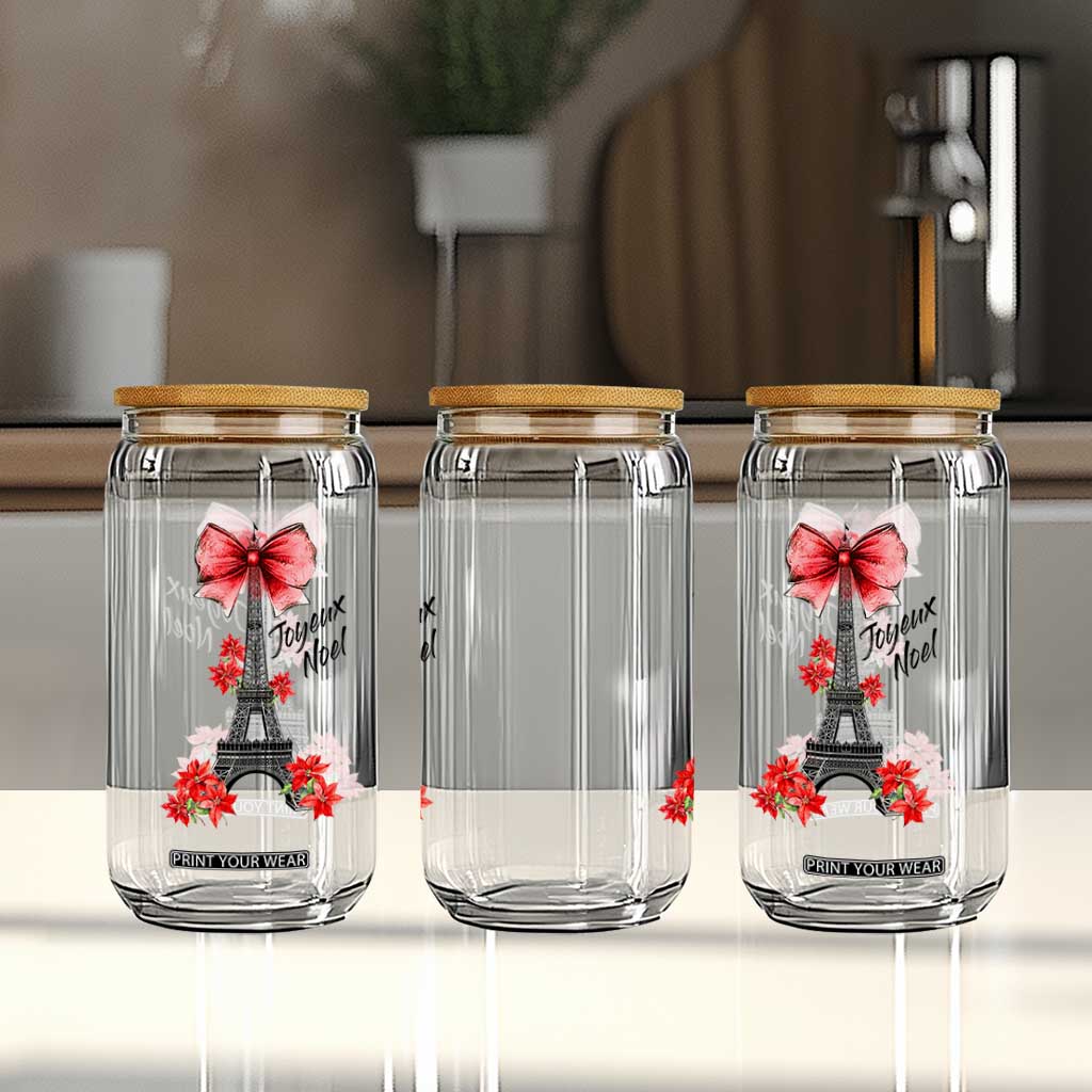 Joyeux Noel Eiffel Tower Glass Can Christmas In French Coquette Bow TS11 Print Your Wear
