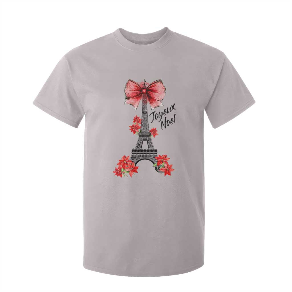 Joyeux Noel Eiffel Tower T Shirt For Kid Christmas In French Coquette Bow TS11 Ice Gray Print Your Wear
