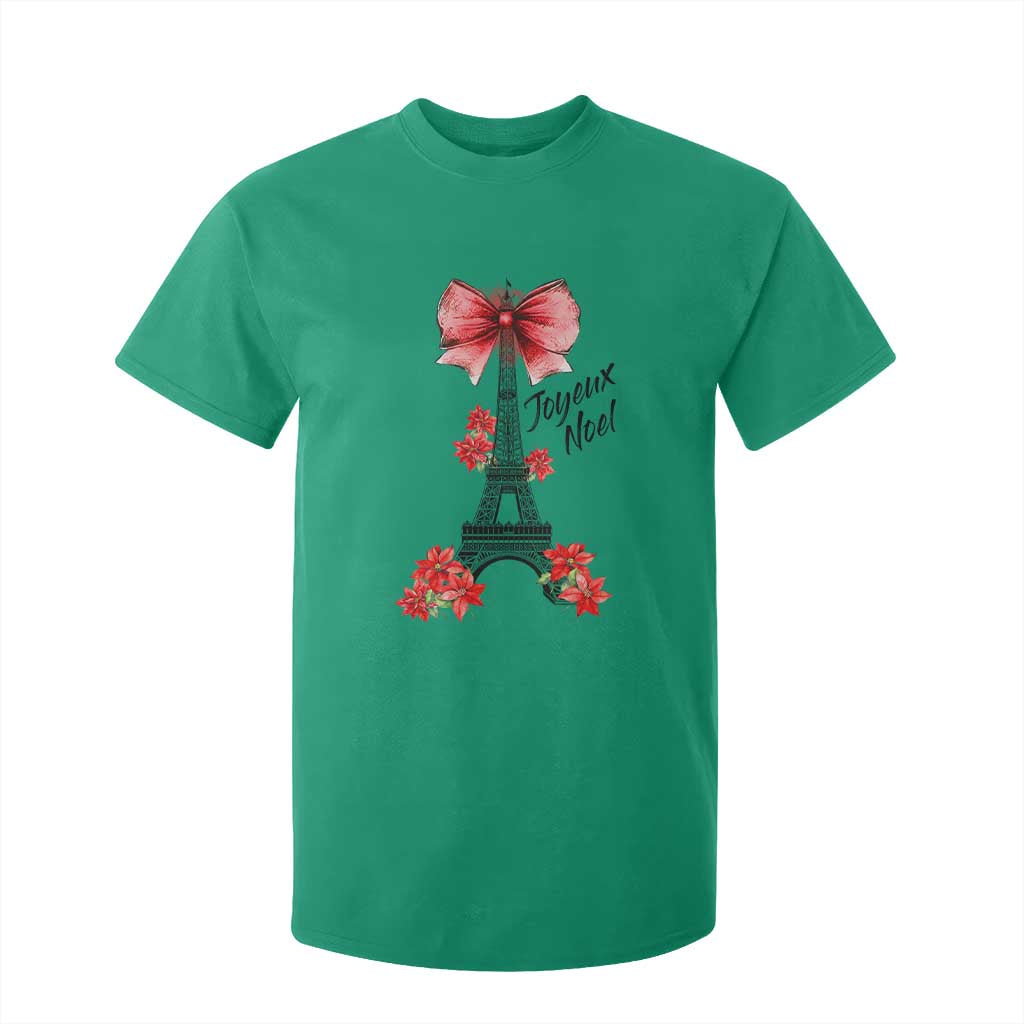 Joyeux Noel Eiffel Tower T Shirt For Kid Christmas In French Coquette Bow TS11 Irish Green Print Your Wear