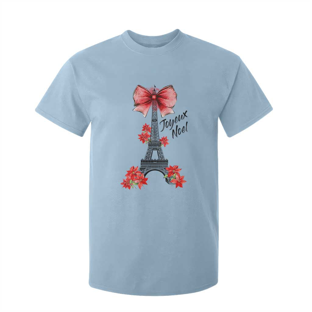 Joyeux Noel Eiffel Tower T Shirt For Kid Christmas In French Coquette Bow TS11 Light Blue Print Your Wear