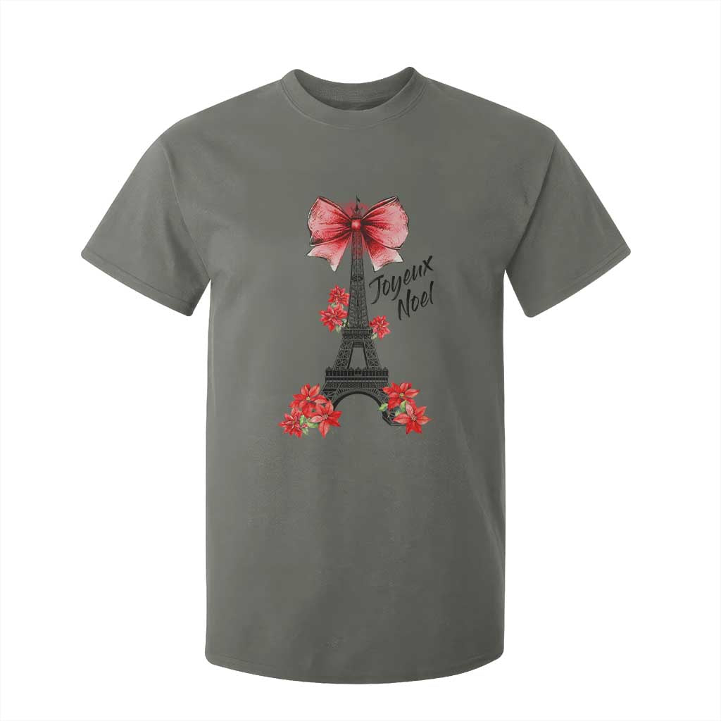 Joyeux Noel Eiffel Tower T Shirt For Kid Christmas In French Coquette Bow TS11 Military Green Print Your Wear
