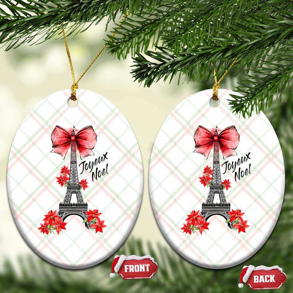 Joyeux Noel Eiffel Tower Ceramic Ornament Christmas In French Coquette Bow TS11 Print Your Wear