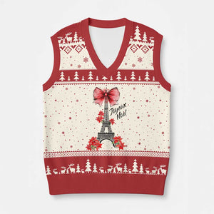 Joyeux Noel Eiffel Tower V-Neck Knit Sweater Vest Xmas In French Coquette Bow TS11 Beige Red Print Your Wear