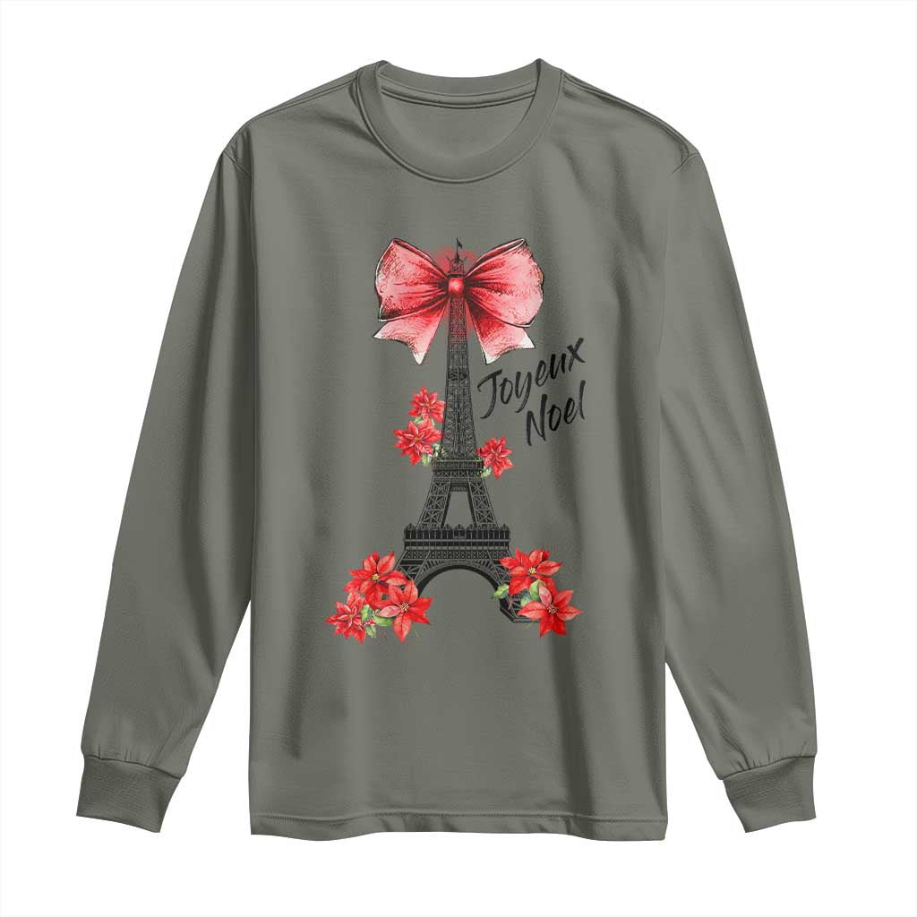Joyeux Noel Eiffel Tower Long Sleeve Shirt Christmas In French Coquette Bow TS11 Military Green Print Your Wear