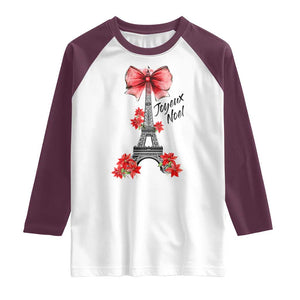 Joyeux Noel Eiffel Tower Raglan Shirt Christmas In French Coquette Bow TS11 White Maroon Print Your Wear