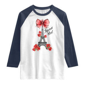 Joyeux Noel Eiffel Tower Raglan Shirt Christmas In French Coquette Bow TS11 White Navy Print Your Wear
