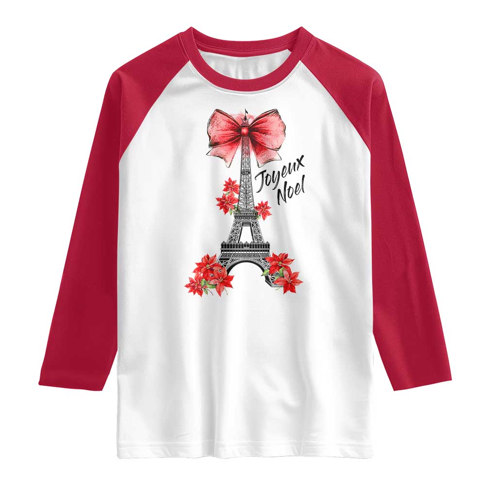 Joyeux Noel Eiffel Tower Raglan Shirt Christmas In French Coquette Bow TS11 White Red Print Your Wear