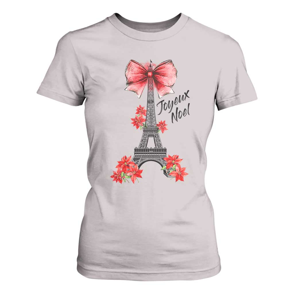 Joyeux Noel Eiffel Tower T Shirt For Women Christmas In French Coquette Bow TS11 Ice Gray Print Your Wear