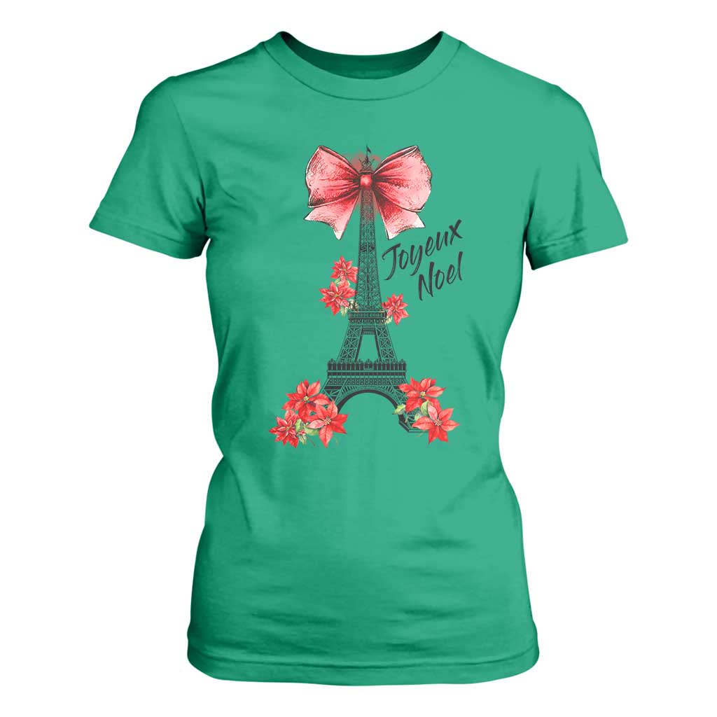 Joyeux Noel Eiffel Tower T Shirt For Women Christmas In French Coquette Bow TS11 Irish Green Print Your Wear