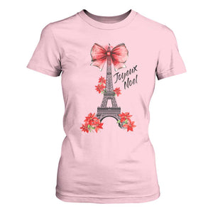 Joyeux Noel Eiffel Tower T Shirt For Women Christmas In French Coquette Bow TS11 Light Pink Print Your Wear