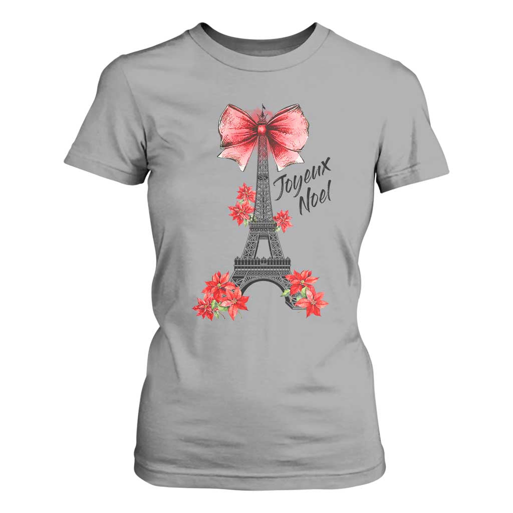 Joyeux Noel Eiffel Tower T Shirt For Women Christmas In French Coquette Bow TS11 Sport Gray Print Your Wear