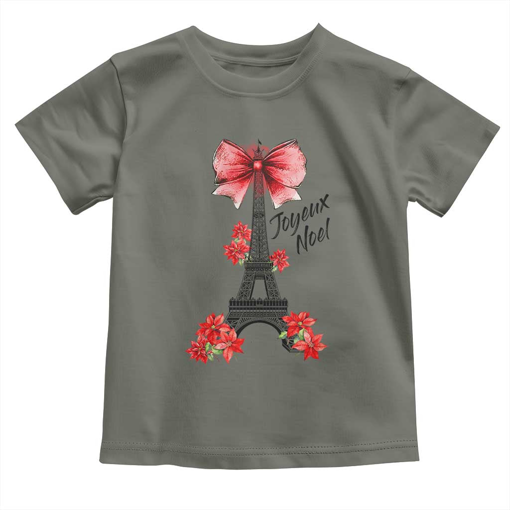 Joyeux Noel Eiffel Tower Toddler T Shirt Christmas In French Coquette Bow TS11 Military Green Print Your Wear