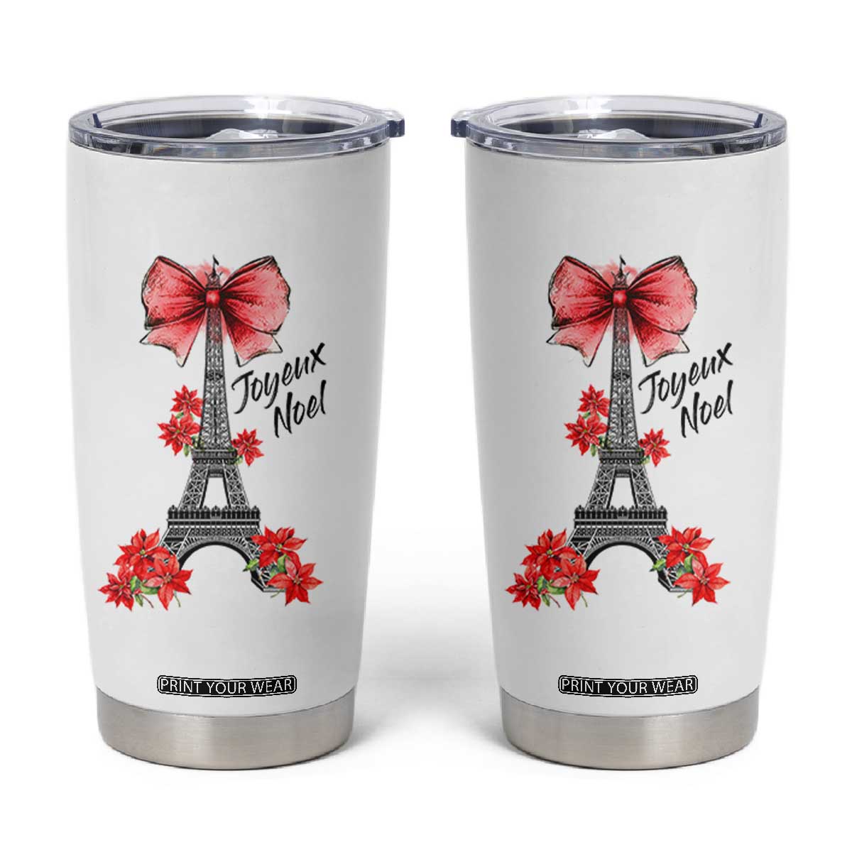 Joyeux Noel Eiffel Tower Tumbler Cup Christmas In French Coquette Bow TS11 White Print Your Wear