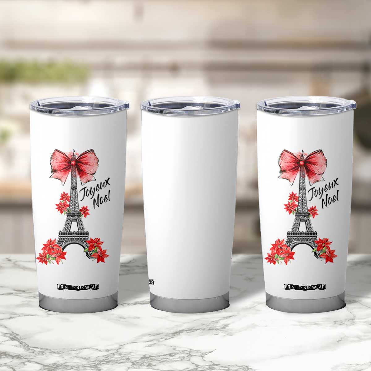 Joyeux Noel Eiffel Tower Tumbler Cup Christmas In French Coquette Bow TS11 Print Your Wear