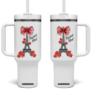 Joyeux Noel Eiffel Tower Tumbler With Handle Christmas In French Coquette Bow TS11 One Size: 40 oz White Print Your Wear