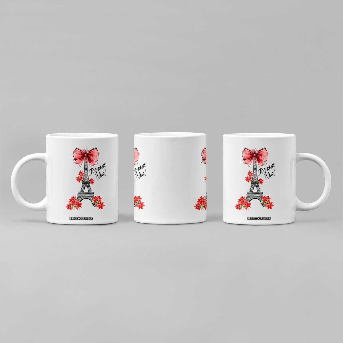 Joyeux Noel Eiffel Tower Coffee Mug Christmas In French Coquette Bow TS11 Print Your Wear