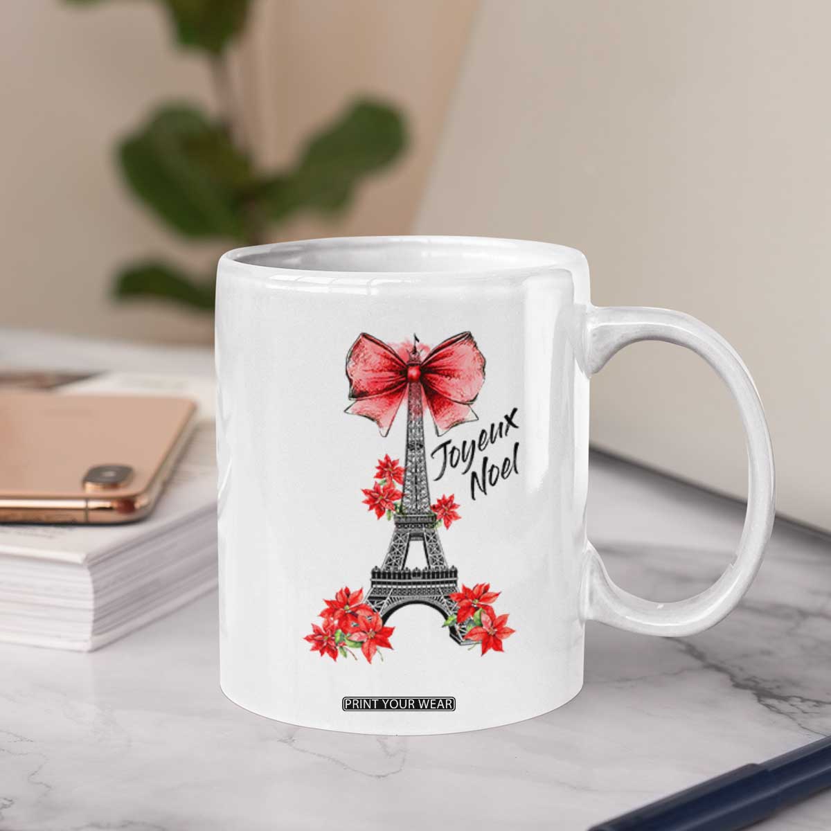 Joyeux Noel Eiffel Tower Coffee Mug Christmas In French Coquette Bow TS11 Print Your Wear