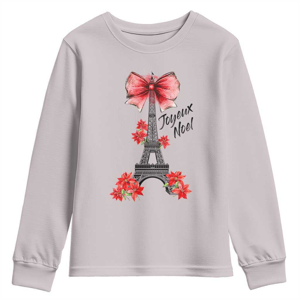 Joyeux Noel Eiffel Tower Youth Sweatshirt Christmas In French Coquette Bow TS11 Ice Gray Print Your Wear
