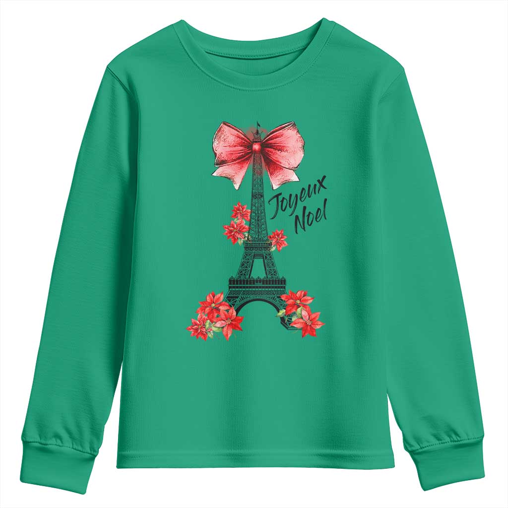 Joyeux Noel Eiffel Tower Youth Sweatshirt Christmas In French Coquette Bow TS11 Irish Green Print Your Wear