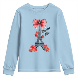 Joyeux Noel Eiffel Tower Youth Sweatshirt Christmas In French Coquette Bow TS11 Light Blue Print Your Wear
