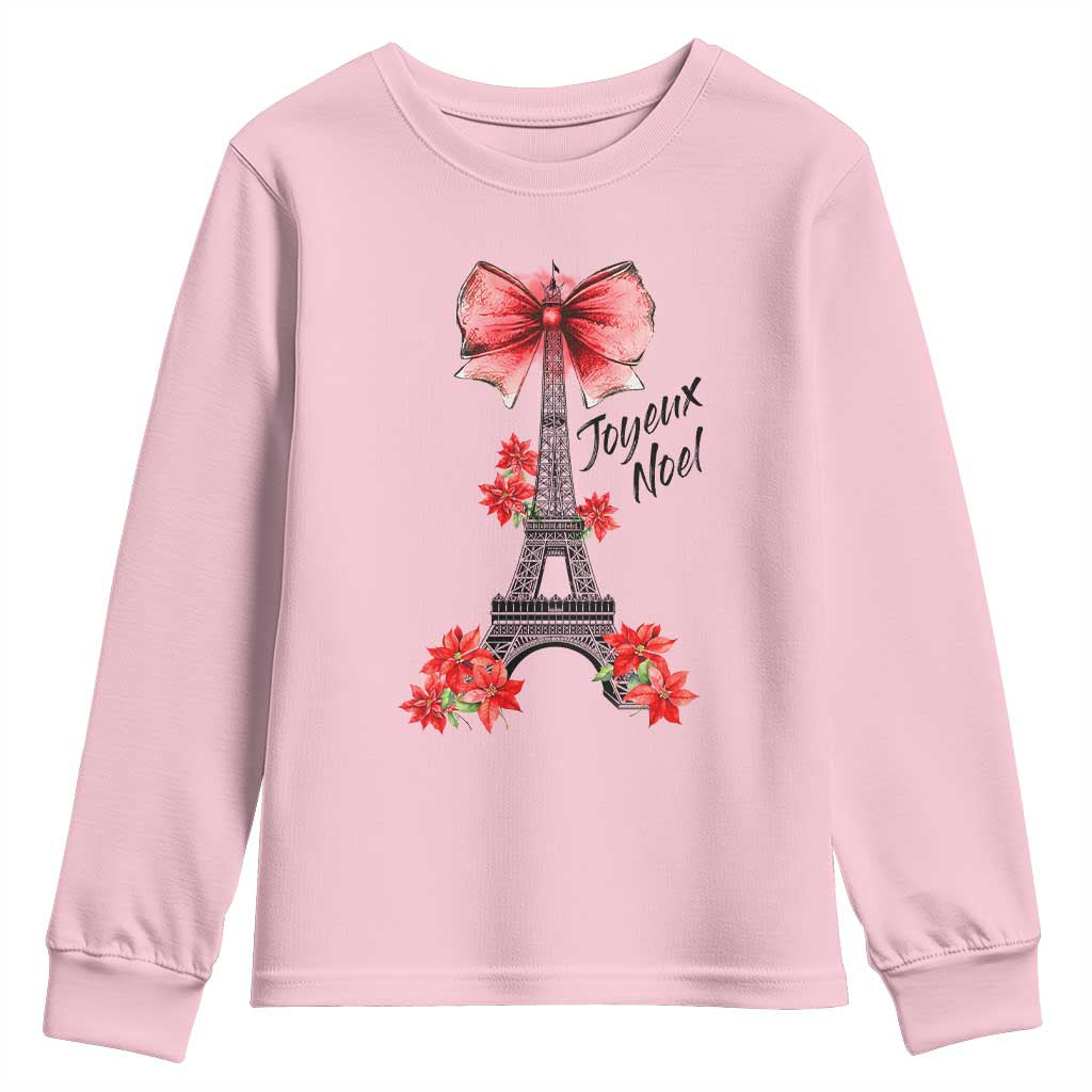Joyeux Noel Eiffel Tower Youth Sweatshirt Christmas In French Coquette Bow TS11 Light Pink Print Your Wear