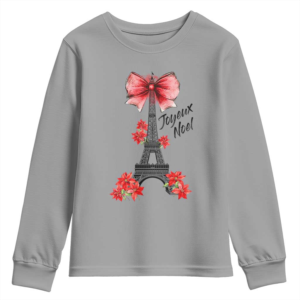 Joyeux Noel Eiffel Tower Youth Sweatshirt Christmas In French Coquette Bow TS11 Sport Gray Print Your Wear