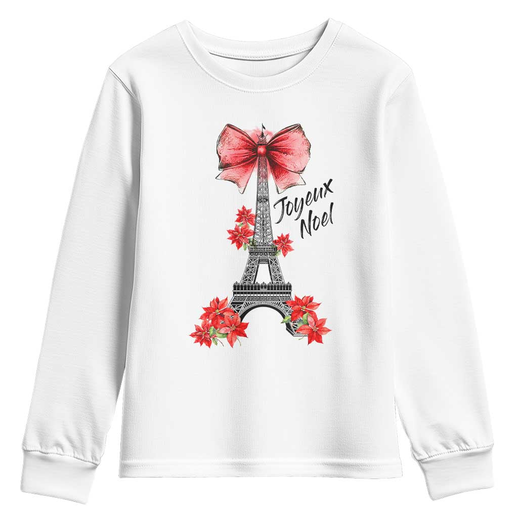 Joyeux Noel Eiffel Tower Youth Sweatshirt Christmas In French Coquette Bow TS11 White Print Your Wear