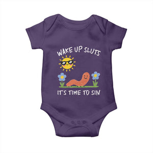 Wake Up Sluts Its Time To Sin Baby Onesie Funny Worm Meme TS11 Purple Print Your Wear