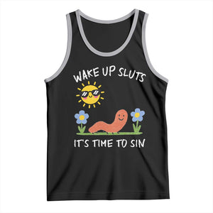 Wake Up Sluts Its Time To Sin Tank Top Funny Worm Meme TS11 Black Athletic Heather Print Your Wear