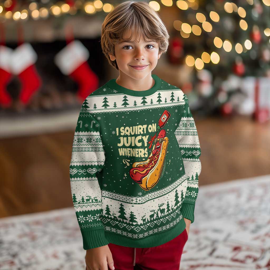 Funny I Squirt On Juicy Wieners Ugly Christmas Sweater Inappropriate Dirty Adult Humor Hot Dog Joke TS11 Forest Green Beige Print Your Wear