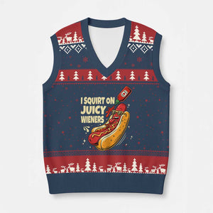 Funny I Squirt On Juicy Wieners V-Neck Knit Sweater Vest Inappropriate Dirty Adult Humor Hot Dog Joke TS11 Navy Red Print Your Wear