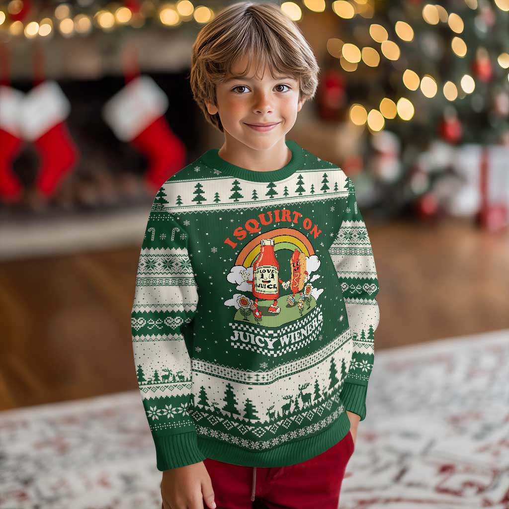 Funny I Squirt On Juicy Wieners Ugly Christmas Sweater Adult Humor Dirty Gag Hot Dog Joke TS11 Forest Green Beige Print Your Wear