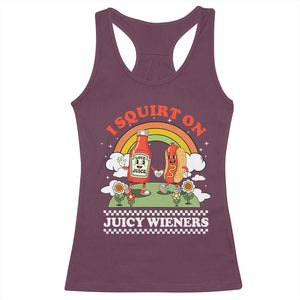 Funny I Squirt On Juicy Wieners Racerback Tank Top Adult Humor Dirty Gag Hot Dog Joke - Print Your Wear